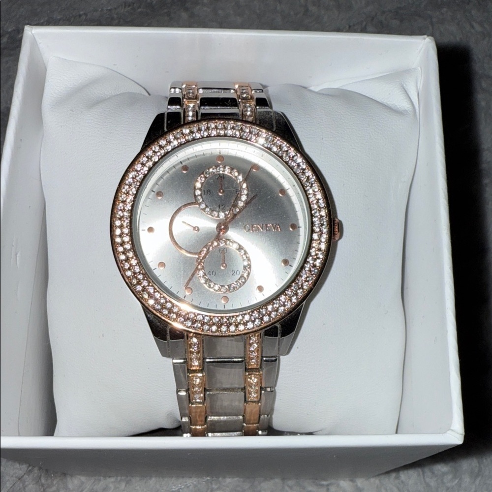 Geneva Silver and Rose Gold Women's Watch
